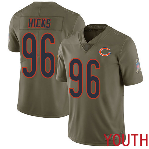 Chicago Bears Limited Olive Youth Akiem Hicks Jersey NFL Football #96 2017 Salute to Service->youth nfl jersey->Youth Jersey